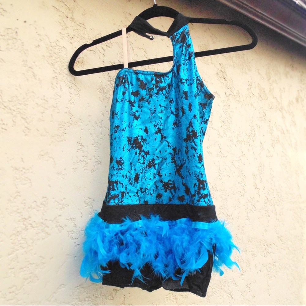 Blue feathered kids leotard